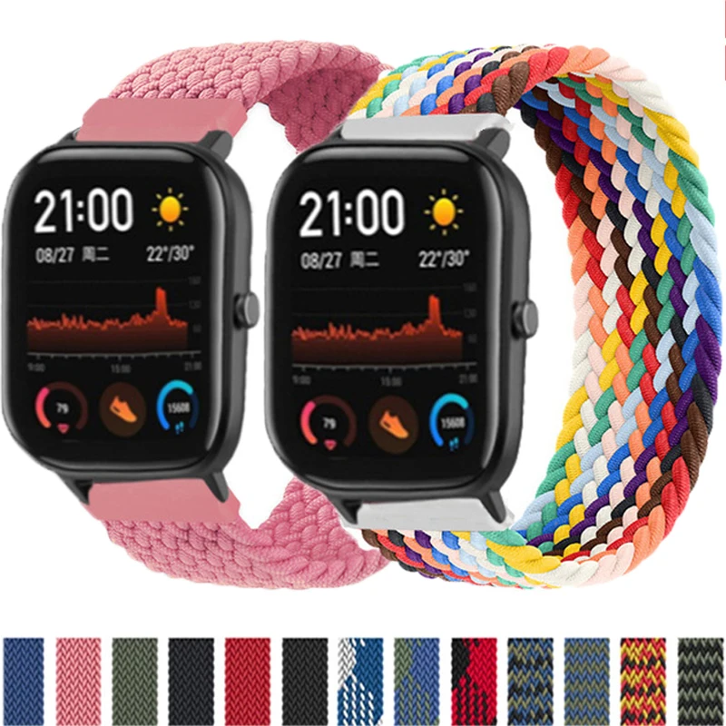 22mm 20mm Braided Solo Loop For Amazfit 42mm 47mm GTS 2 2e GT 2 Mini GTR GTR2 2e stratos 2 3 Bracelet Watch  Amazfit Bip Strap