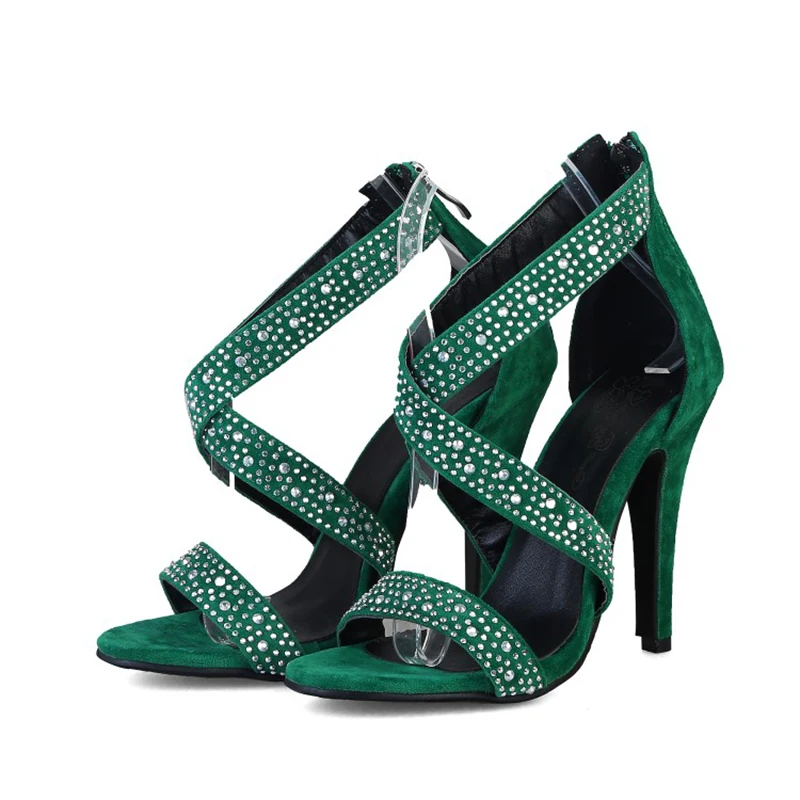 KOLNOO Handmade New Stiletto High Heels Sandals X-Straps Rhinstones Open-Toe Sexy Evening Party Prom Fashion Summer Shoes T302