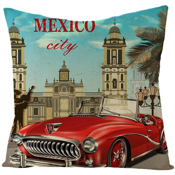 2021 New US Retro Movie Style Cushion Cover Linen Throw Pillow Cover 18x18in Nostalgic Home Decorative Pillowcase for Seat Couch