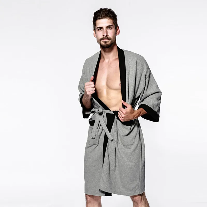 Men's Sleep Robes Cotton Waffle Bathrobes long design Couple Women Nightgown Plus Size Robe