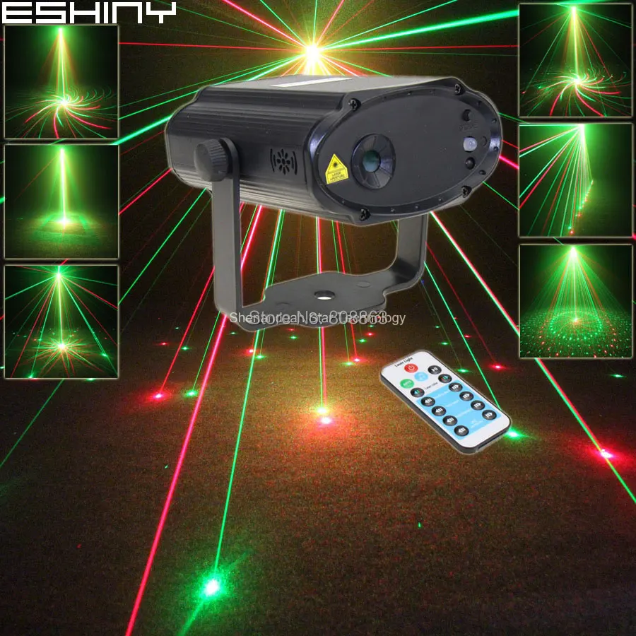 ESHINY Mini R&G Laser Projector 8 Patterns Remote Dance Disco Bar Wedding Family Party Xmas Stage DJ lighting Light N7H8