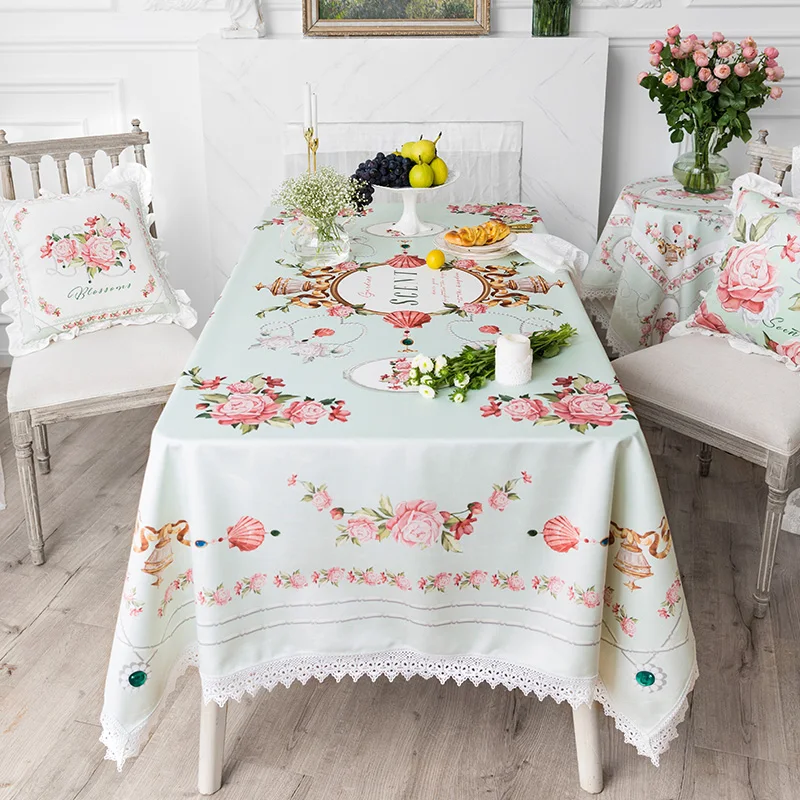 French Classic Powder Tablecloth Rectangular Home Retro Exquisite Tablecloth Table Decoration Fabric Coffee Table Cover Cloth