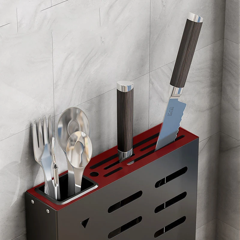 Aluminum Alloy Wall-Mounted Knife Holder Kitchen Multifunctional Shelf Household Punch-Free Knife Fork Spoon Storage Rack Shelf