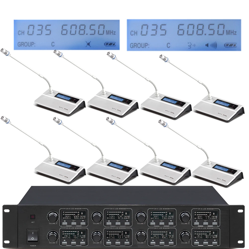 

MiCWL MiX8000 High-End UHF Digital Wireless 8 Table Gooseneck Microphone Discussion Conference System With Mute Button Function