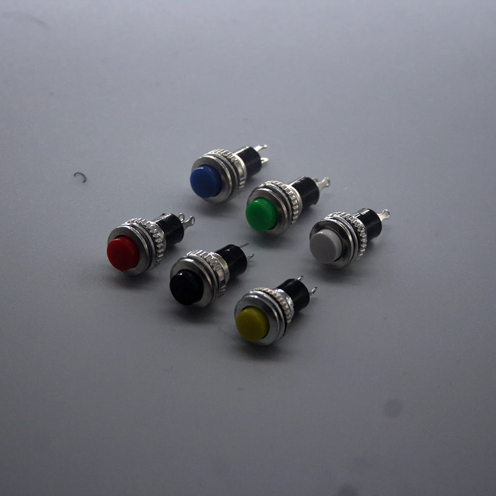 6Pcs 10mm DS-316 Self-reset Push Button Switch Momentary 1A/125VAC 2PIN 6Color   Thread Multicolor