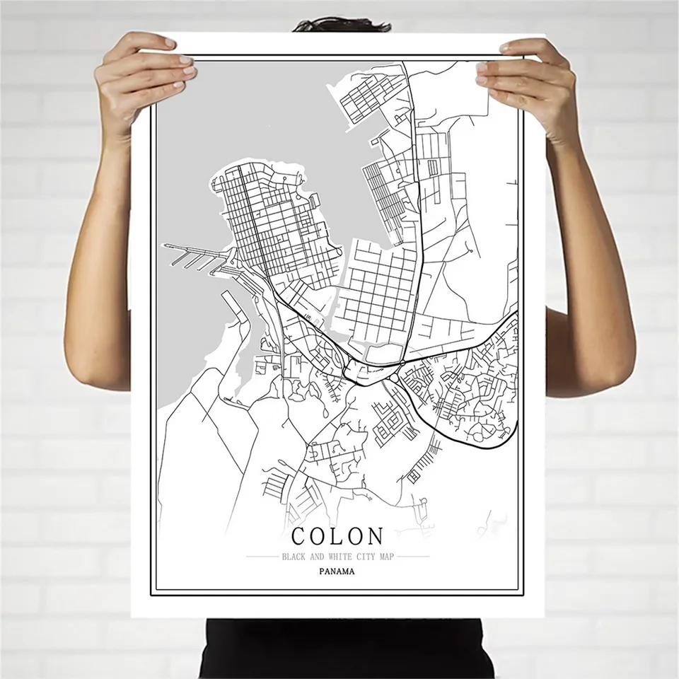 Panama Creative city map Abstract Canvas Painting Black and white Wall Art Print Poster Picture Home Decoration  Painting