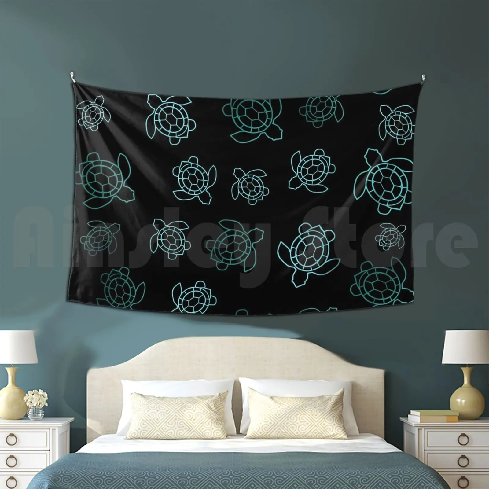 Blue Turtles On Black Customized Tapestry Turtles Animals Under The Sea Sea Turtle Turtle Shell Turtles