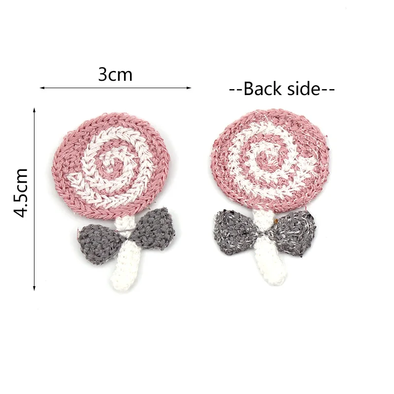 36Pcs 3*4.5cm Bowknot Lollipop Woolen Yarn Stick on Patches For Clothing Headwear Accessories Appliques Sewing Decor Crafts