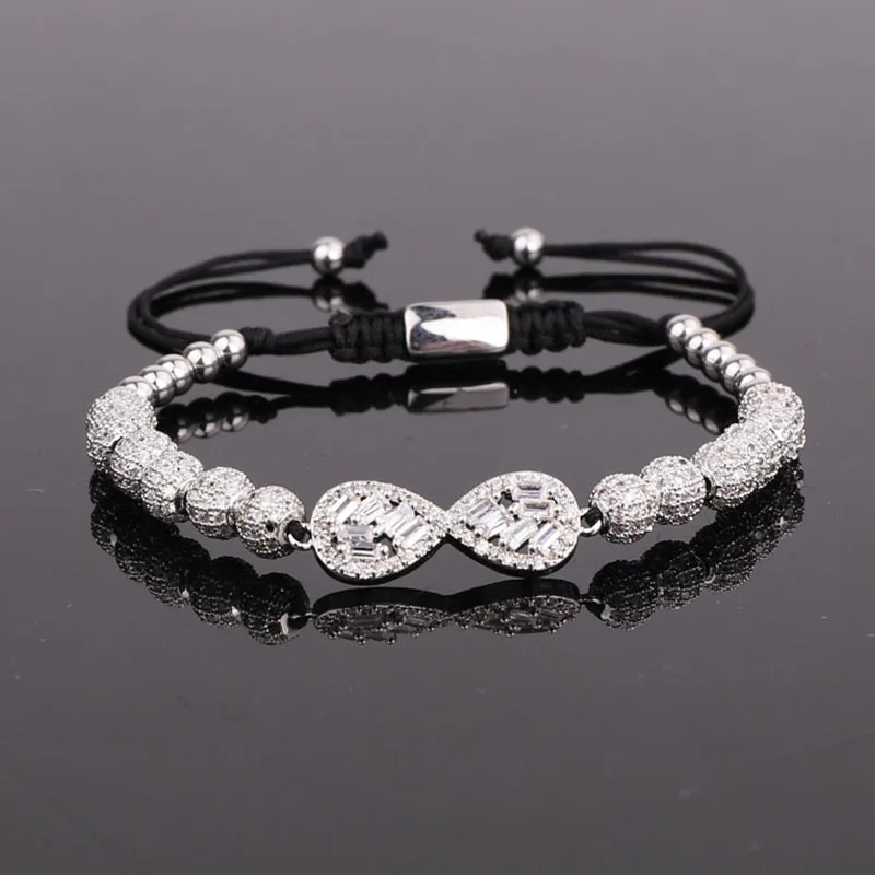 Fashion Luxury Elegant CZ Micro Pave Infinite Charm Cute Design Beaded Adjustable Macrame Bracelets Women Men