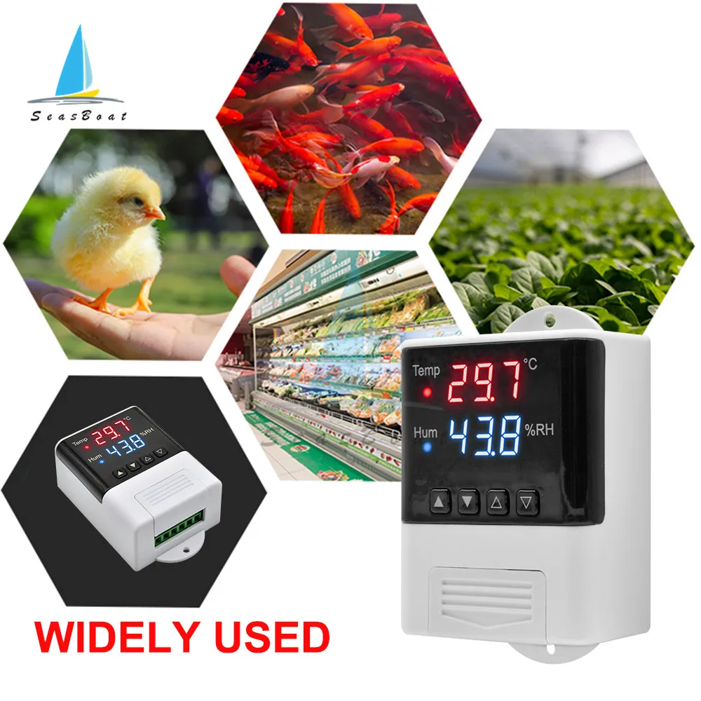 Imagem -02 - Digital Led Termostato Higrostato Temperatura Controlador de Umidade Aquário Incubadora Termorregulador Sht20 Sensor ac 110220v