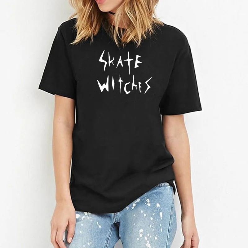 Skate Witches Vintage Fashion Gothic T-Shirt Women Grunge Punk Style Streetwear Tshirt Cotton Short Sleeve Tee Witch Shirt