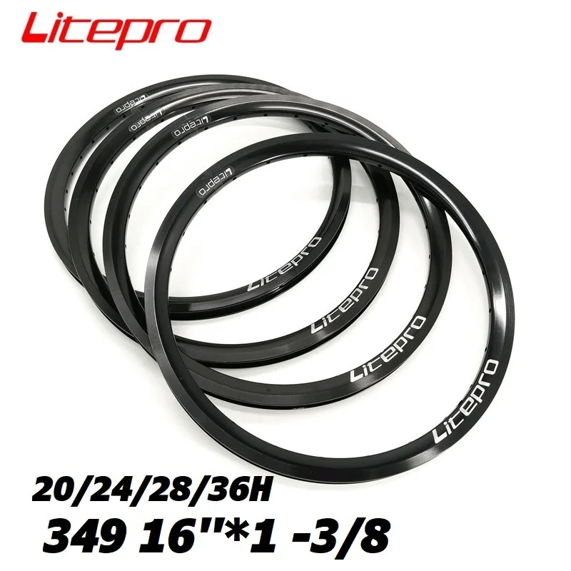 Litepro 349 16x1-3/8 dla Brompton rower składany felgi 20/24/28/36H aluminium podwójna ściana obręczy czarny błyszczący