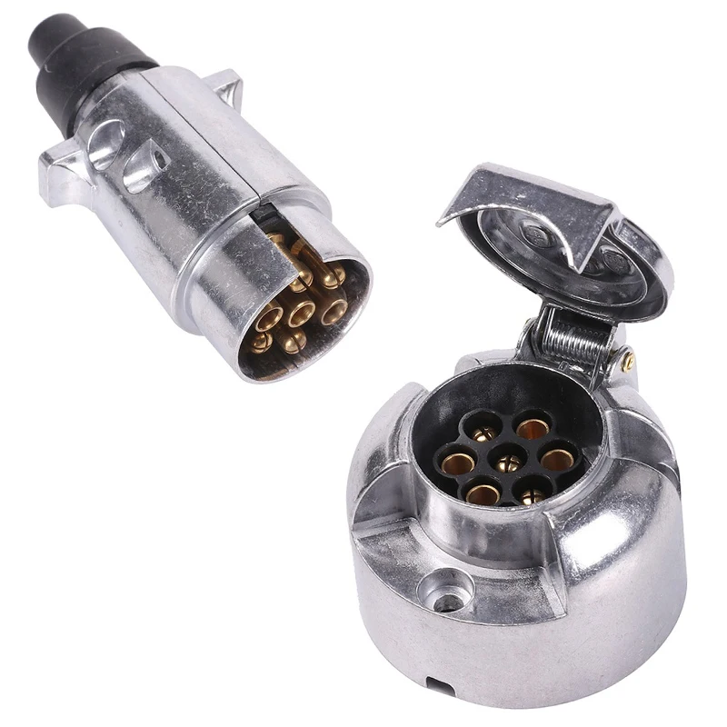 

NEW-Trailer Accessories- 7 Pin Trailer Plug 12V Rv Sockets Towbar Towing 7Pin Metal Trailer Connectors
