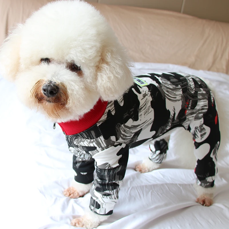 Pet Dog Jumpsuit Thin 100%Cotton Printed Overalls Zipper Puppy Clothes Stretchy Pajamas For Small Dogs Wearing Chihuahua Poodle