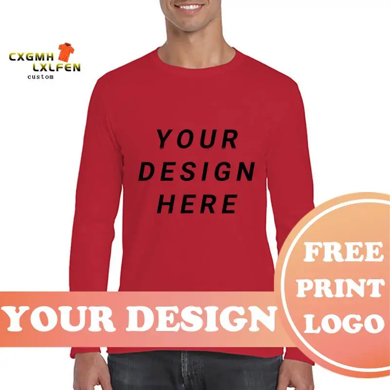 Men Classic Long Sleeve T-shirt Custom Your Photo Text Logo Printing Personalized Customized Thirts Male Tops Euro Size XS-2XL