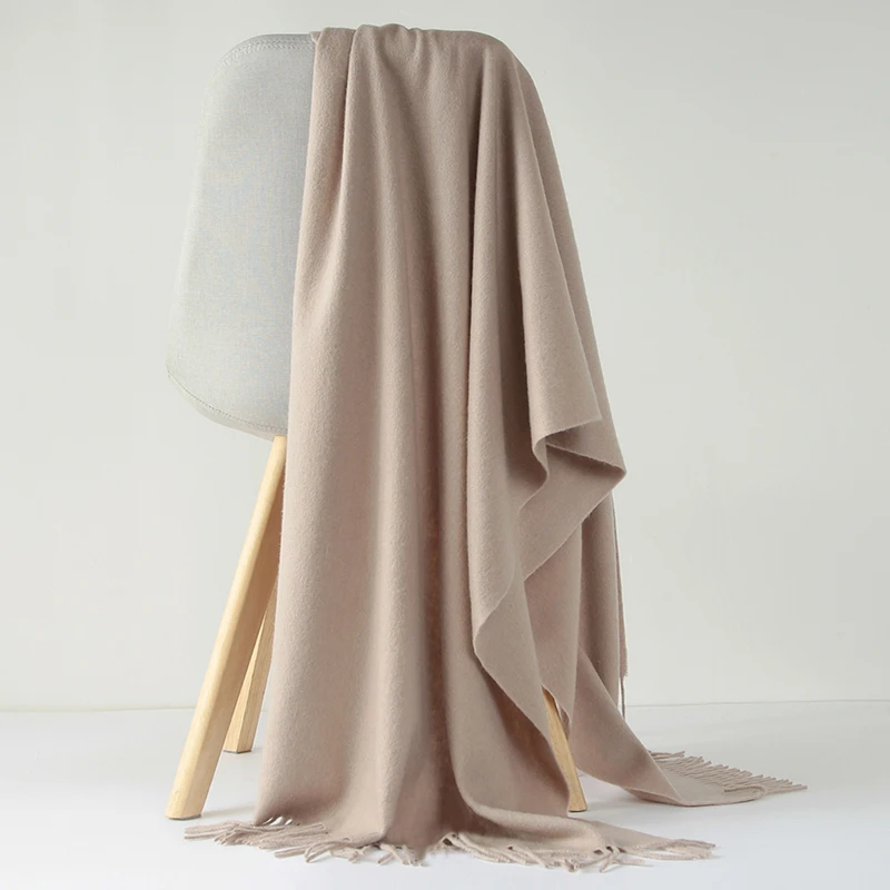 Luna&Dolphin Desinger Brand Women Wool Scarf 200x70cm Brown White Winter Pashmina Tassel Big Shawl Wrap Thicken Blanket Scarf