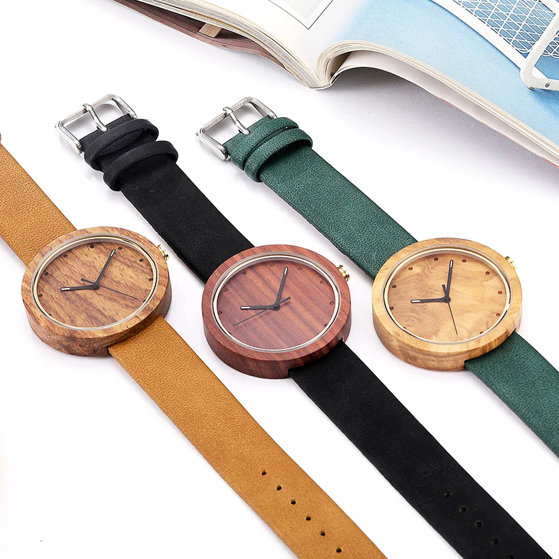 Natural Wood Watch for Men Women Couple Wooden Wristwatch Cowhide Leather Strap Male Ladies Quartz Clock Man Relogio Masculino