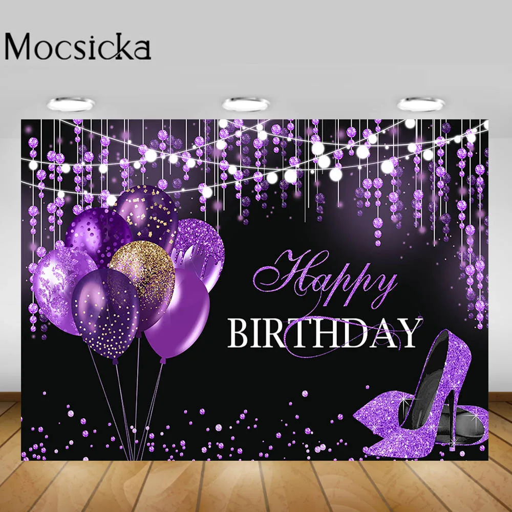 Mocsicka Glitter Birthday Photography Backdrops Adult Women Fabulous Birthday Party Photo Background Balloon High Heels Decor