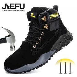 JIEFU Safety Boots for Men Waterproof Slip Resistant Work Sneakers Indestructible Heavy Industry Construction Shoes