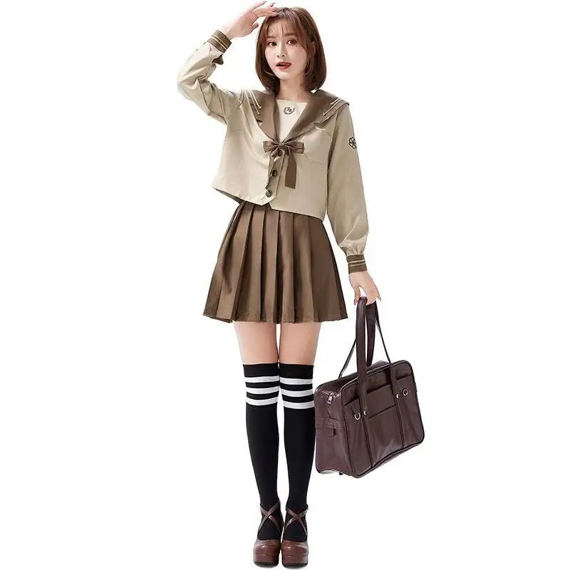 

Brown Cute Women Halloween Japanese Student Uniform Costumes Female School Clothes Cosplay Carnival Purim Role Play Party Dress