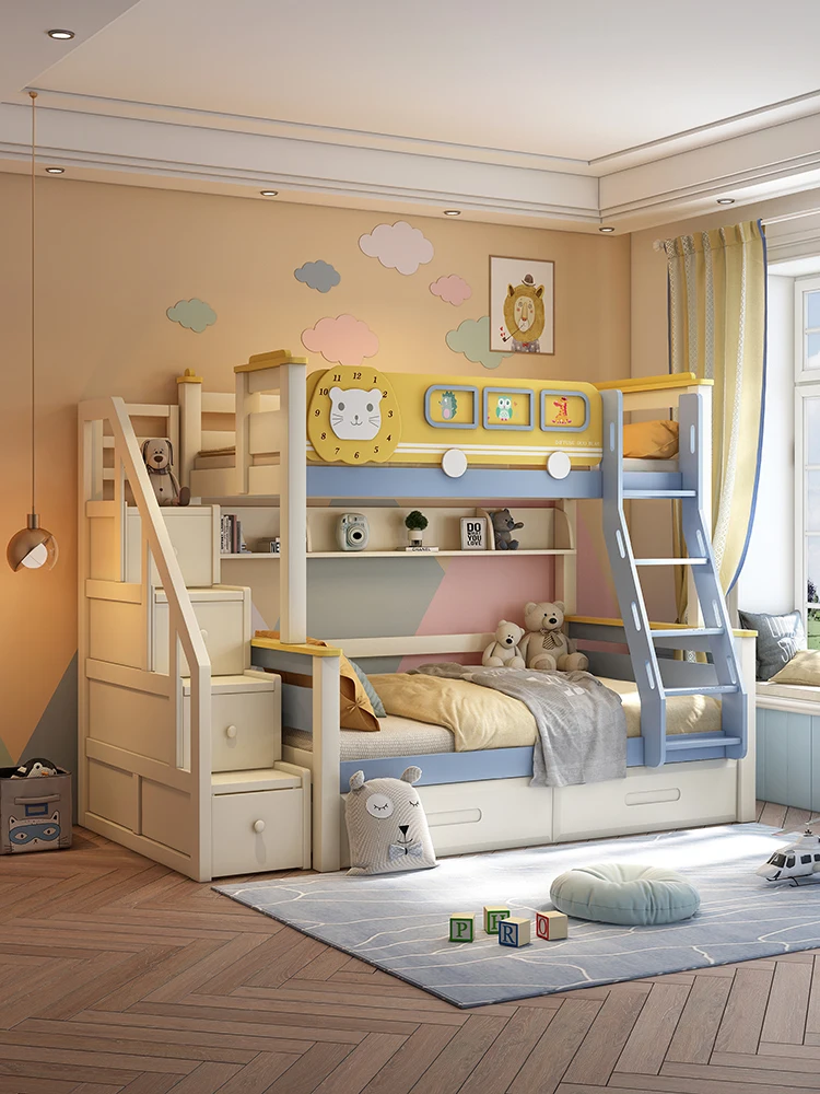 Solid wood high and low bed full solid wood children's bed boy mother bed bunk bed two floors up and down the bed