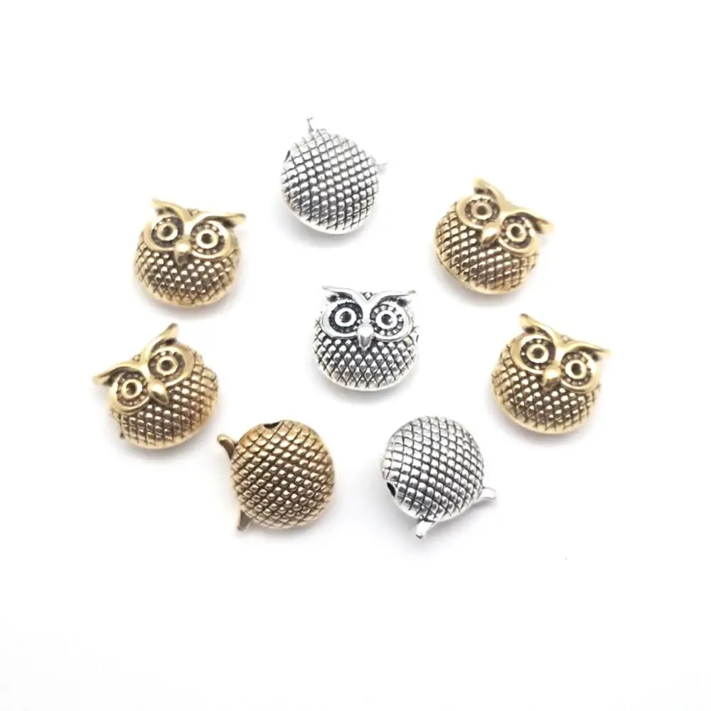 10pcs/lot Vintage Owl Head Spacers Beads Zinc Alloy Ancient Gold Silver Color Beads For Jewelry Making Bracelet DIY Accessoires