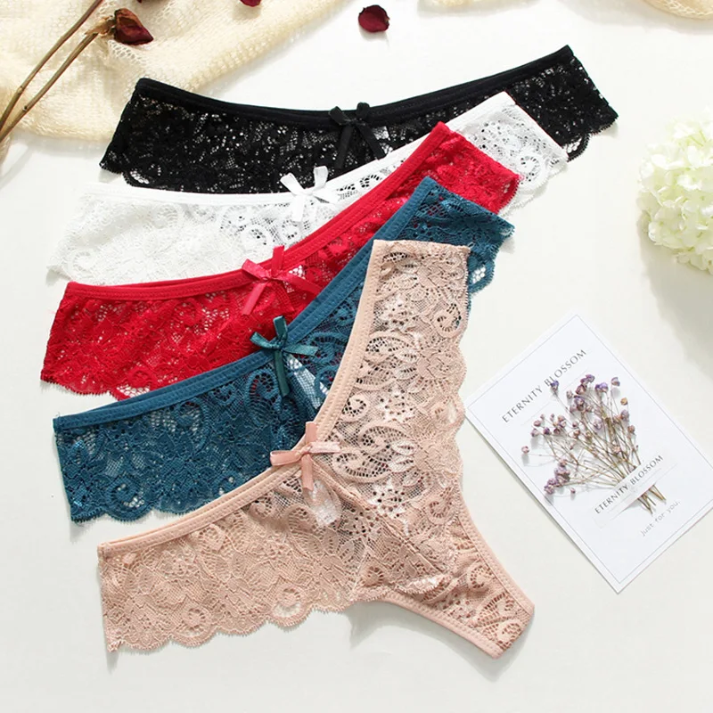 6Pcs Women's thong panties sexy lace female T-back underwear light seamless transparent G-String ladies lingerie low rise briefs