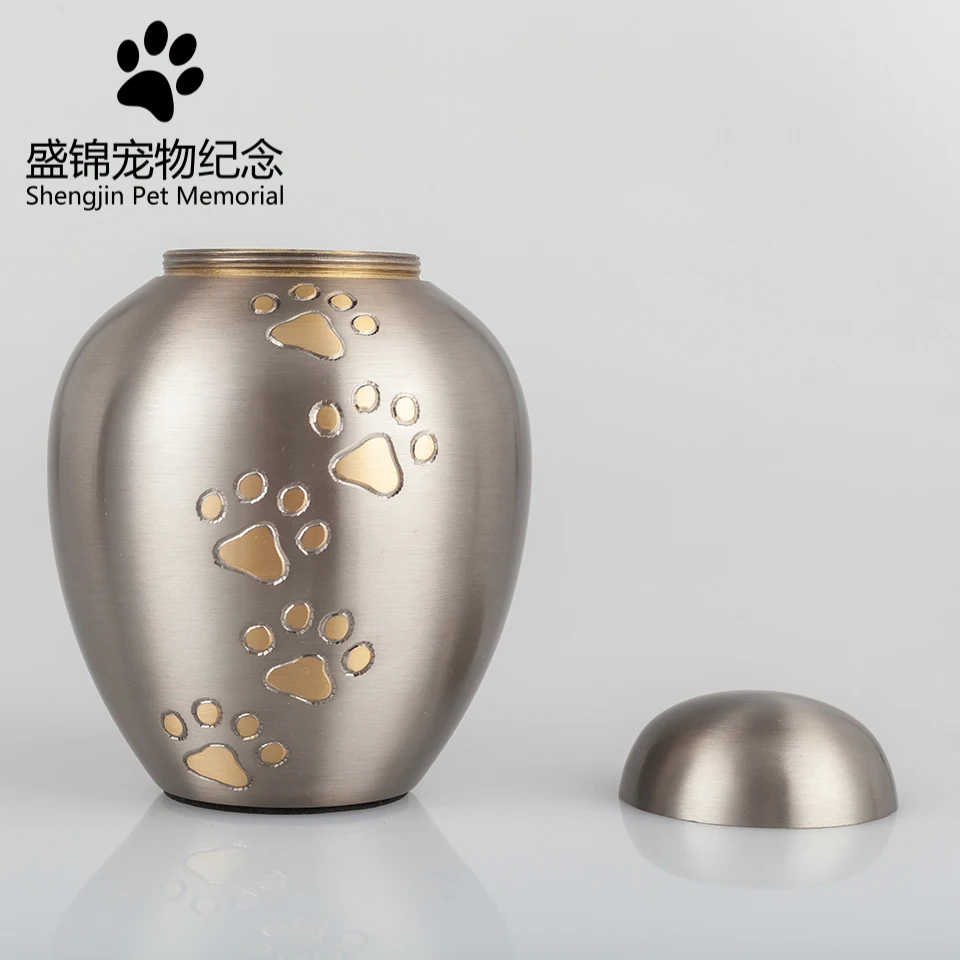 Brass Pewter Pet Cremation Urns Stainless Steel Waterproof Unique Animal Paw Print Ashes Memory Pet Urn