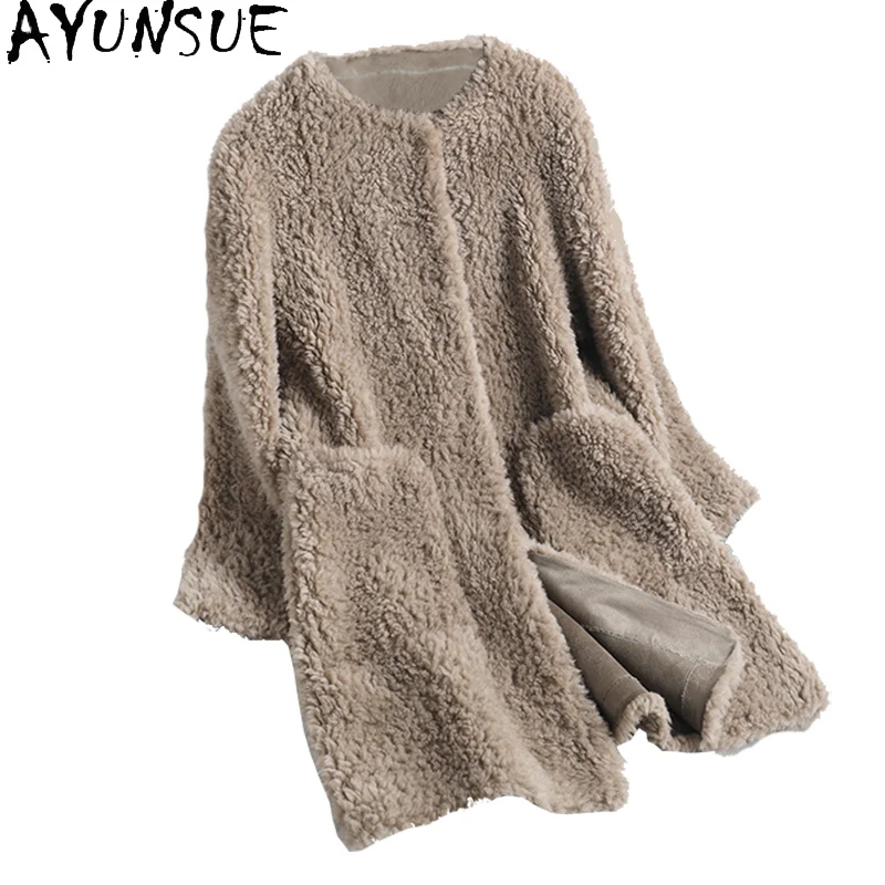 Ayunsuit-ropa de Invierno para mujer, abrigo de pelo auténtico de oveja informal, chaqueta de lana elegante para mujer, 100% Gxy422, otoño 2021