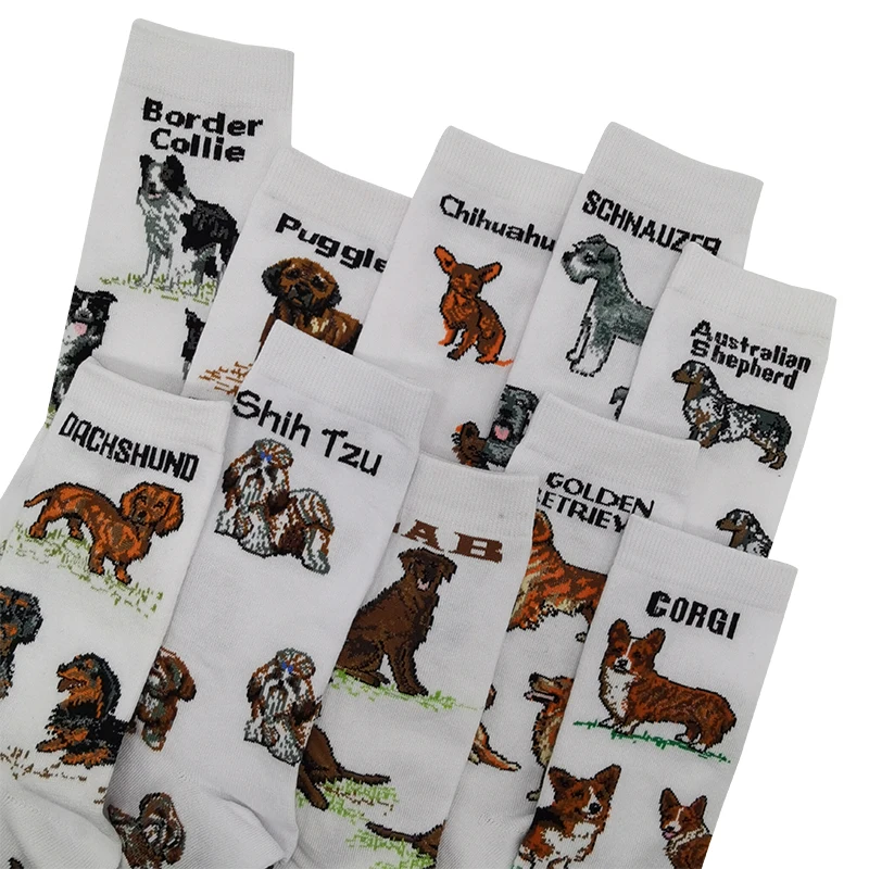 10 Pairs/Pack Men Woman Canine Large & Medium Dog Breed Novelty Crew Socks Cute Cartoon Animal Pattern Haraujuku Cotton Socks