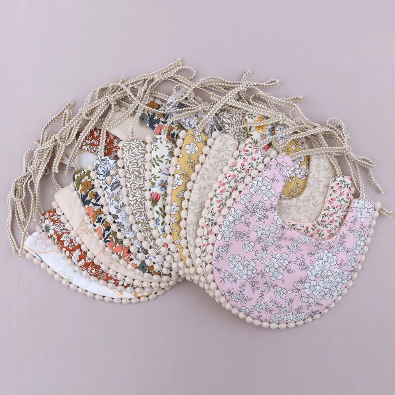 1pc Double-sided Floral Vintage Baby Bibs Baby Tassel Saliva Towel Newborn Feeding Burp Cloth Bandana Scarf Baby Girls Shower