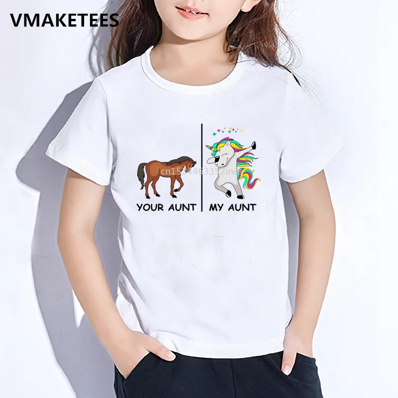 

Kids Summer Girls & Boys T shirt Children Your Aunt Horse My Aunt Unicorn Cartoon Print T-shirt Cute Funny Baby Clothes