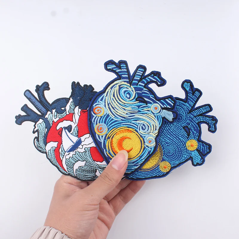 Van Gogh Patches For Clothing Thermoadhesive Patches Stickers Hippie Heart Patch Iron On Patches On Clothes Embroidery Patch