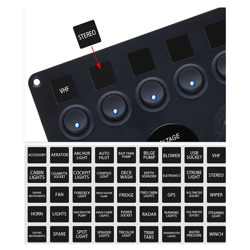8 Gang Rocker Switch Panel For Jeep Boat Marine Car 12V 24V Waterproof On-Off 5pin 12v Led Panel Switch With Sticker Set