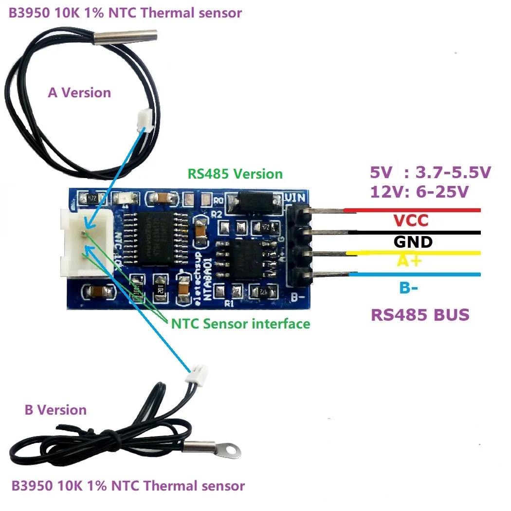 -20-125 Celsius RS485 TTL RS232 Temperature Sensor Converter Module for 10K 3950 NTC Thermistor Resistor replace DS18B20 PT100