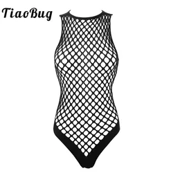 Women's Erotic Lingerie Fishnet Bodystockings Halter Sleeveless See-through Stretchy Bodysuits Nightwear Body Sexy Underwear