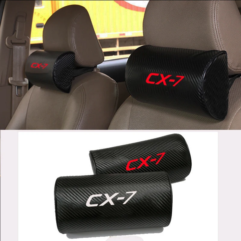 Almohada de seguridad de cuero PU con textura de fibra de carbono para coche, reposacabezas para cojín de asiento de coche, cabeza, cuello, para Mazda Cx7