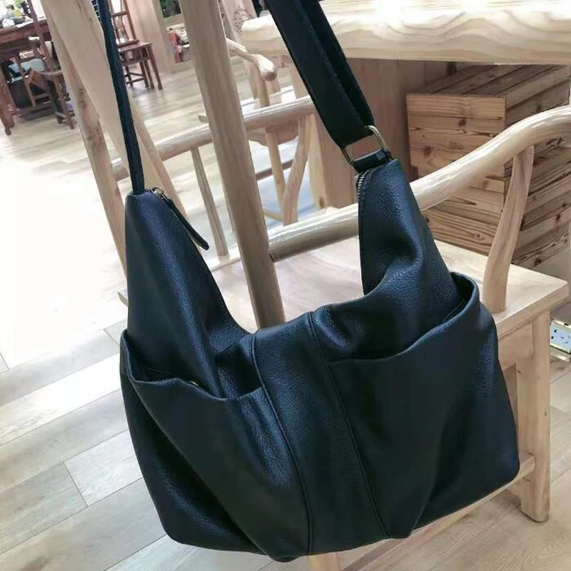 Echt leder Sack Schulter Damen Taschen zwei Out Taschen Designer Schulter Umhängetaschen für Frauen Universität Handtaschen – Detail 14