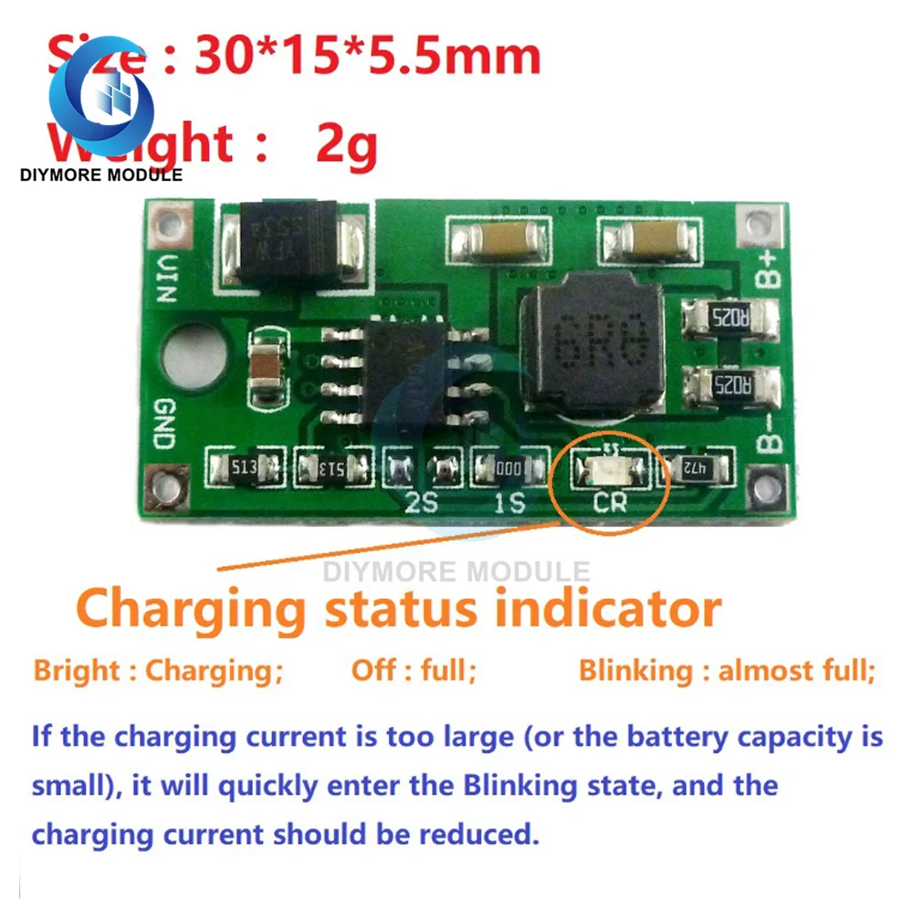 2A Multi-Cell Synchronous Buck Li-Ion Charger DC 5-23V to 4.2V 8.4V 12.6V for 3.7V 7.4V 11.1V 18650 Lithium Battery