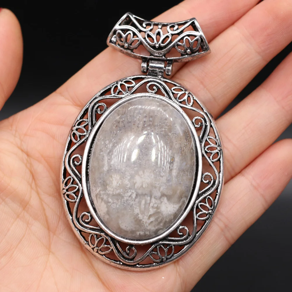 Retro Natural Stone Lapis Lazui Crystal Pendant Bohemian Elliptical Charms Accessories for Women DIY Making Necklace Jewelry