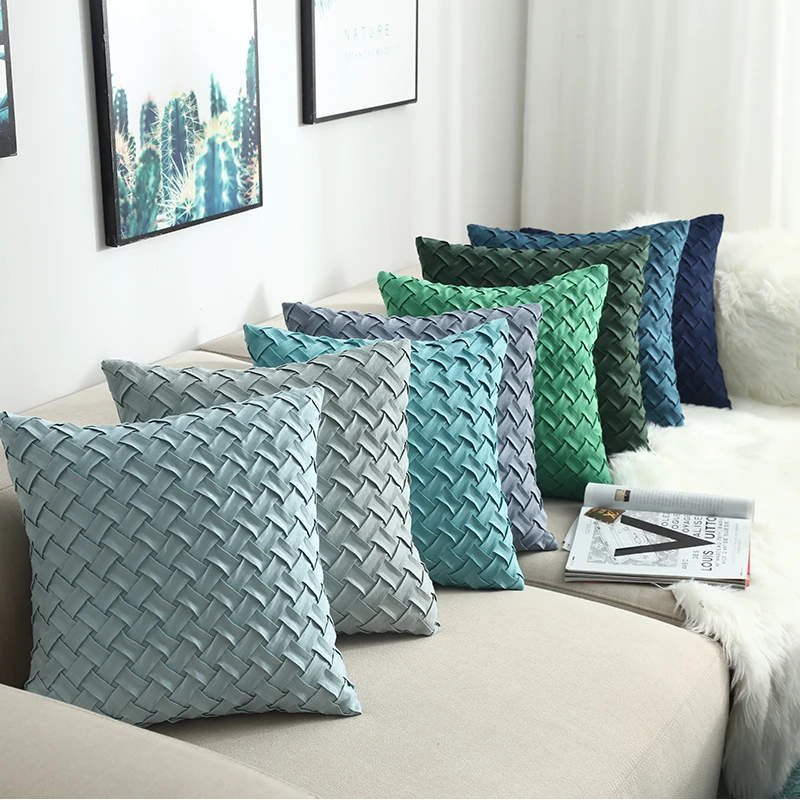 Blue Cushion Cover Soft Faux Suede Home Decorative Navy Pillow Cover Woven Pattern Green  45x45cm/30x50cm