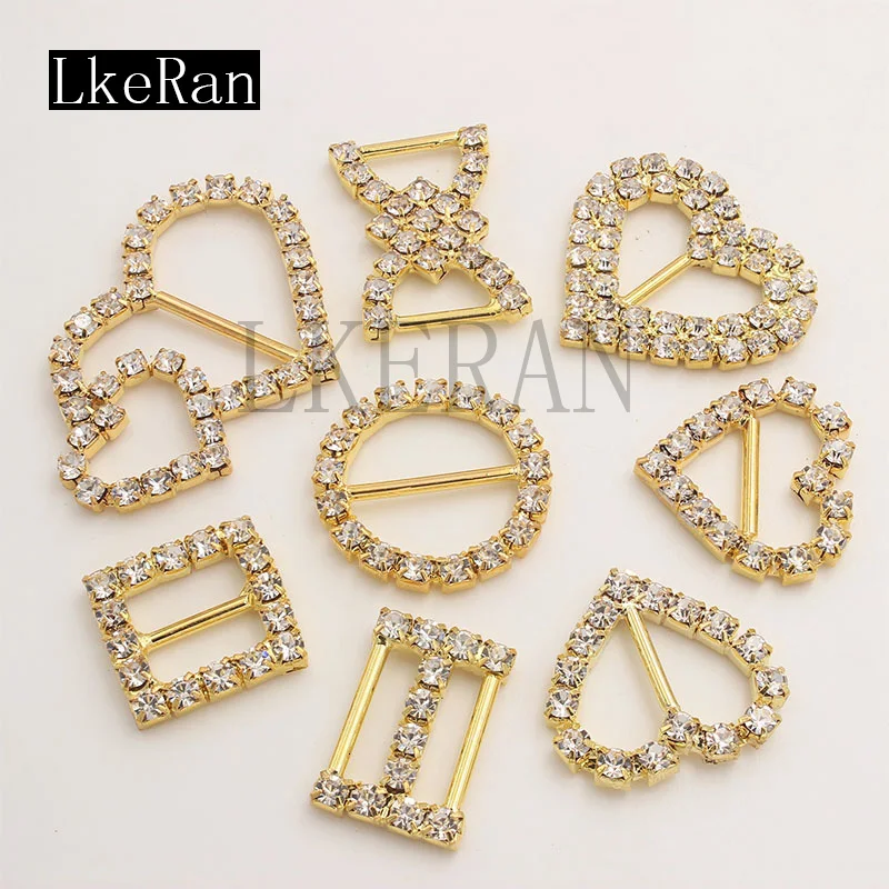 Wholesale 100Pcs Gold Series Rhinestone Buckle DIY Hair Accessories Crystal Wedding Invitation Card Decoration Free Shipping