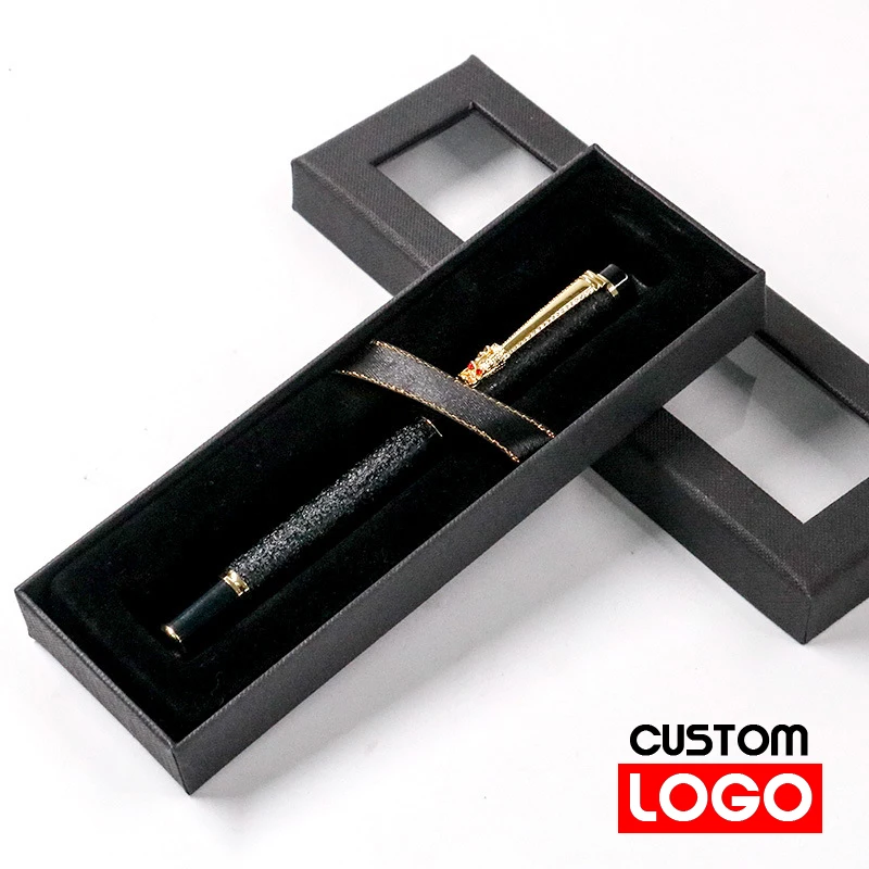 

Black Pen Box Hard Paper Box Ribbon Gift Pen Box Transparent Gift Black Packing Box