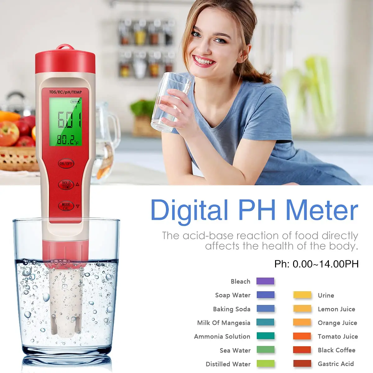 Medidor de PH TDS EC ORP, salinidad SG, herramienta de temperatura con retroiluminación, Monitor Digital de calidad del agua para acuario, 2/3/4/5/7 en 1