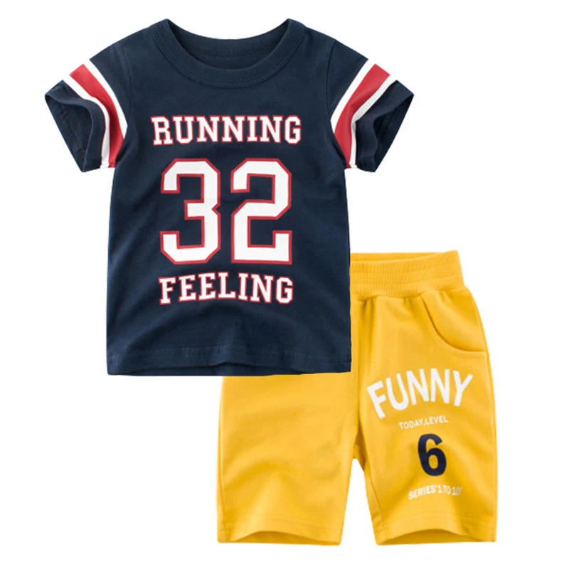 BINIDUCKLING Summer Boys Kids Clothing Sets Sport Style Printed Toddler Boy Outfits Children Pure Cotton Clothes Set 2-7T