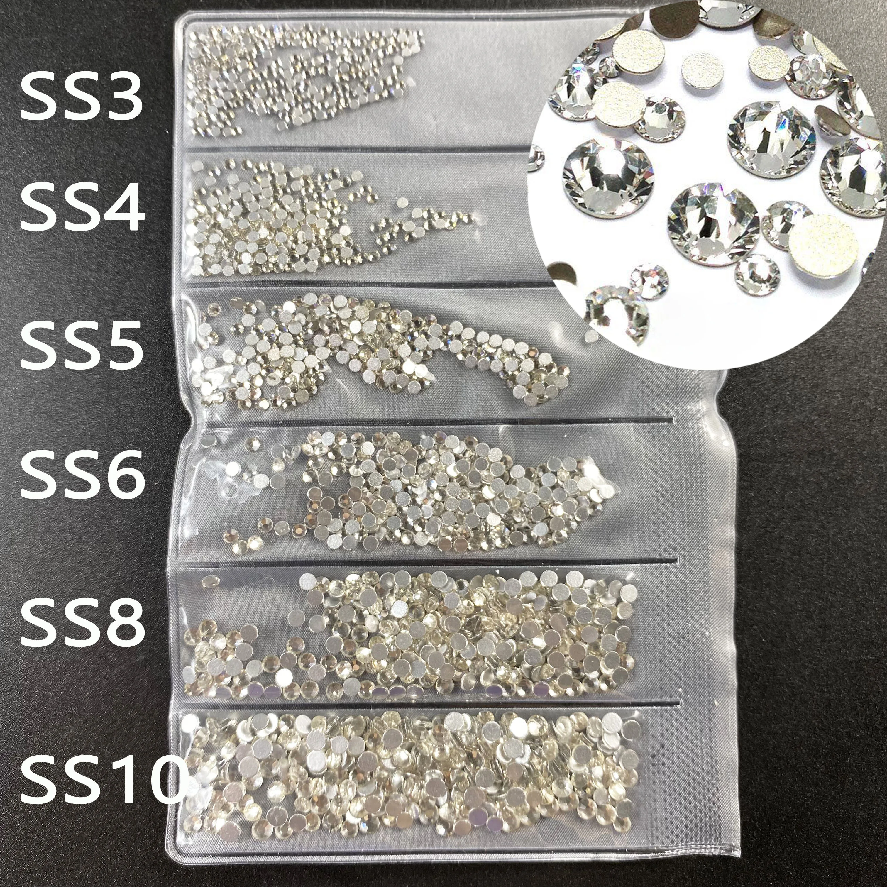 Clear Color Mix Size 1440PCS SS3-SS10 Nail Art Rhinestones Crystal Flat Back Non Hotfix Stone Diamonds For 3D Nails Decorations