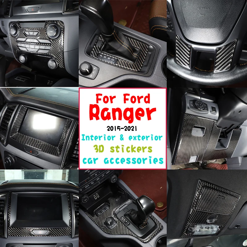 

Car Accessories For Ford Ranger 2015-2021 3D Real Carbon Fiber Center Console, Steering Wheel, Wildtrak Stickers Car Decoration