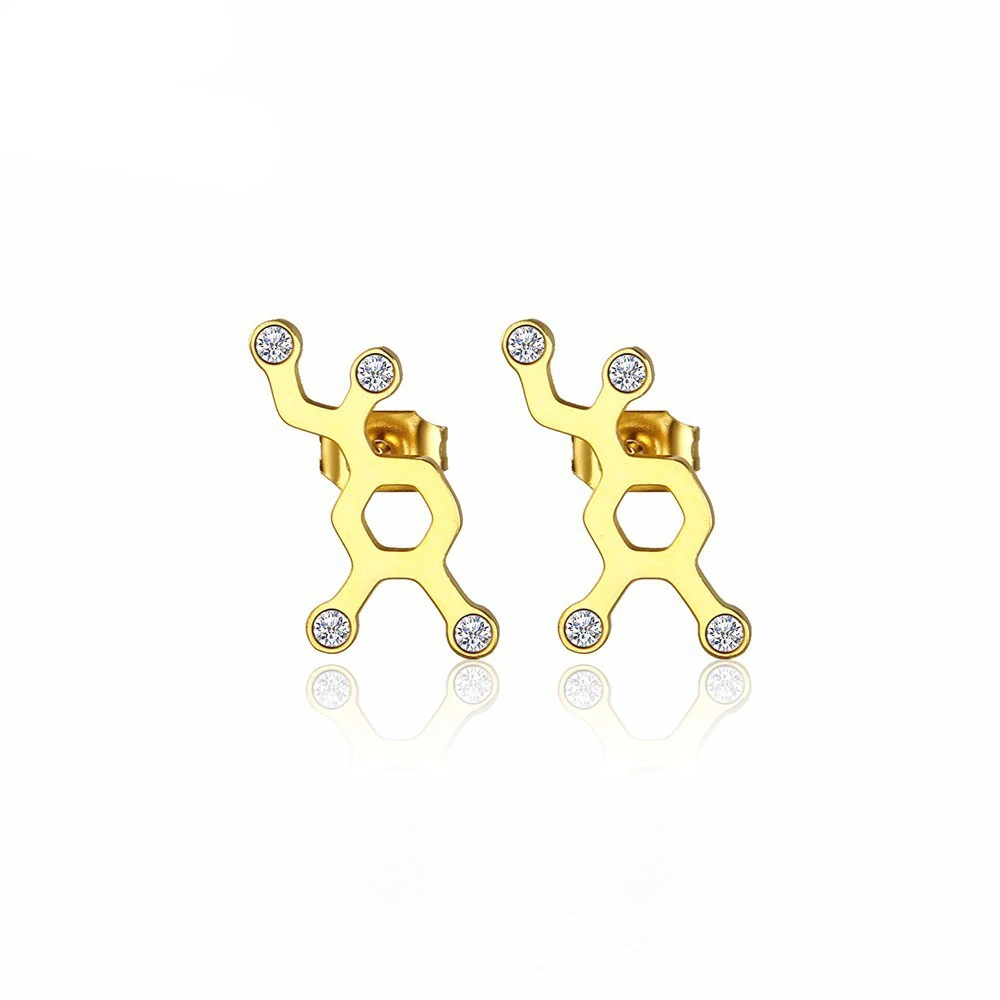 Stainless Steel Crystal Molecular Science Laboratory Symbol Female Jewellery Stud Earrings Scientist Gift
