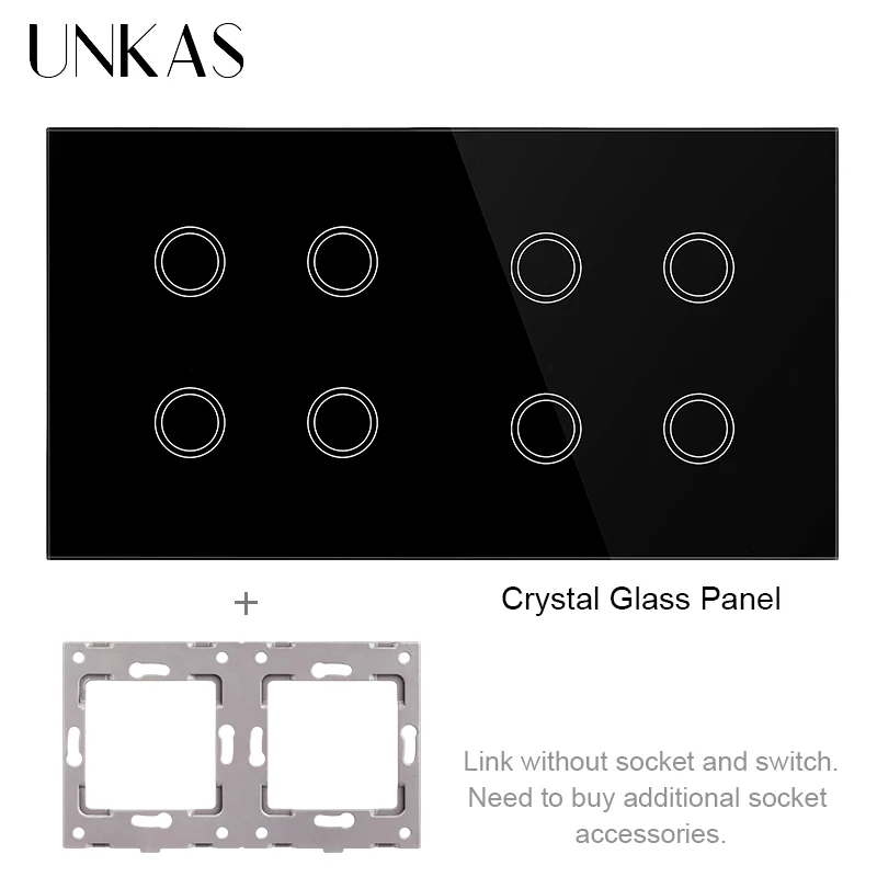 Moduli UNKAS combinazione gratuita fai-da-te 2 3 4 5 6 7 8 Gang abbinamento ue Wifi Touch On/Off Smart Switch vetro nero 157mm presa pannello