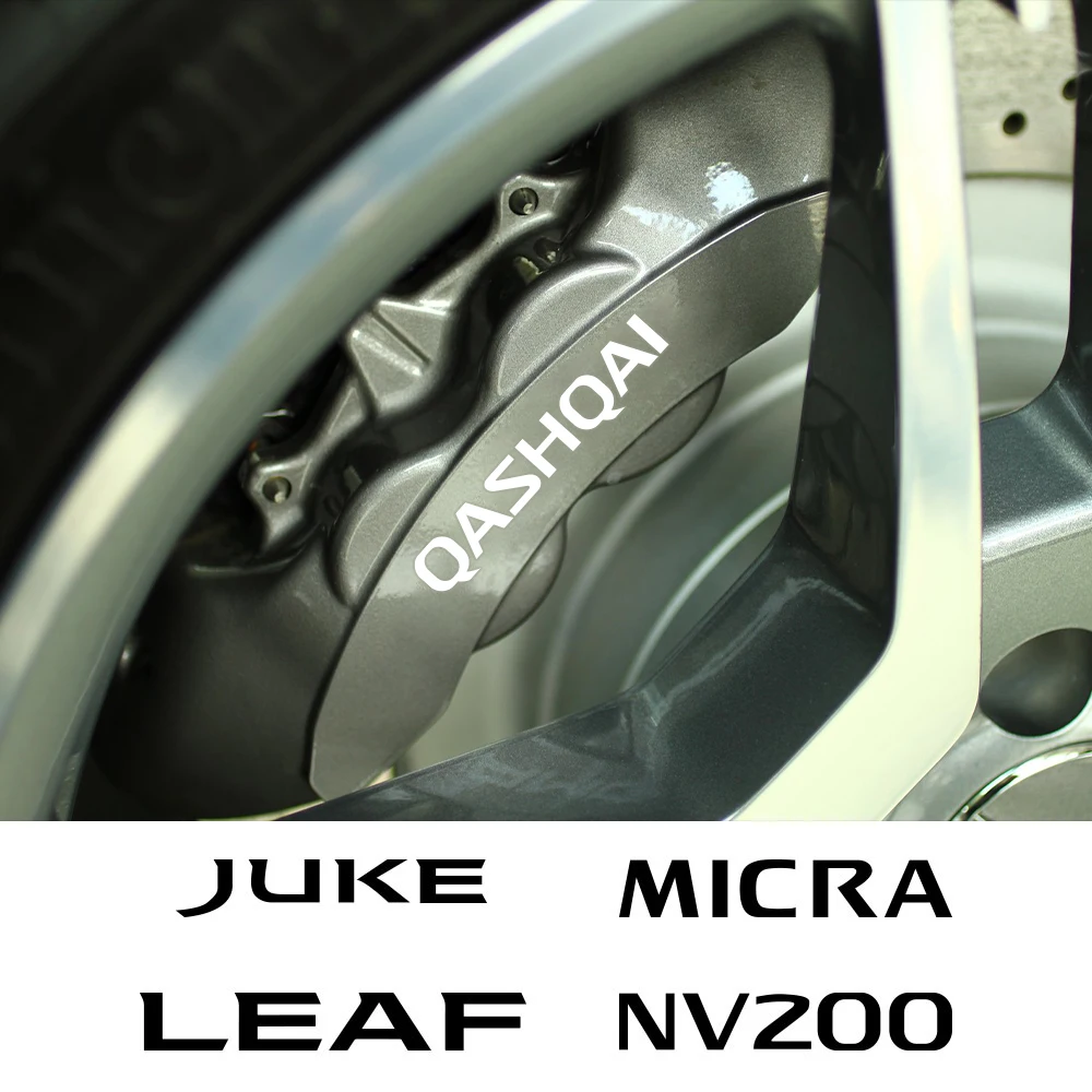 6PCS Car Brake Caliper Sticker Heat Resistant Decal For Nissan Qashqai 370Z JuMe Micra Navara Leaf Pathfinder Auto Accessories